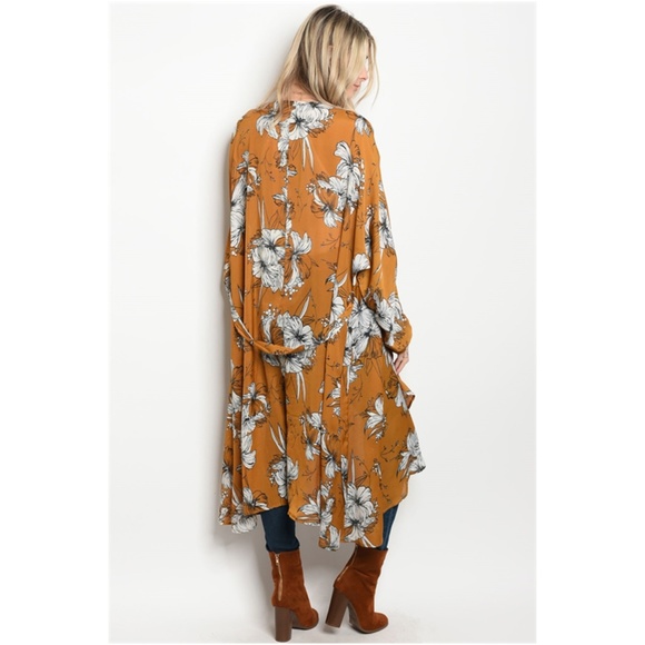 LAST ONE! Yellow Kimono Cardigan Floral Print Boho - Picture 2 of 2